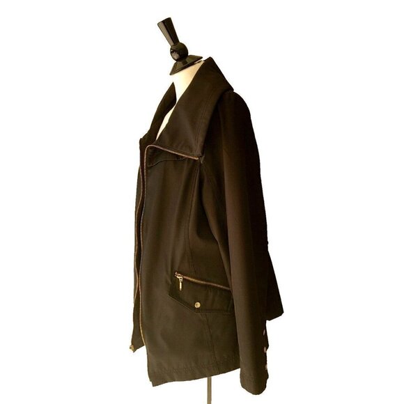 Women's Platinum Utex Black Rain Jacket Long Sleeves Zip Front Size M - Picture 3 of 7